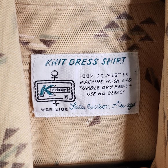 Vtg K-Mart Men's Large (Approx) Abstract Geometric Polyester Knit Dress Shirt - Picture 5 of 5